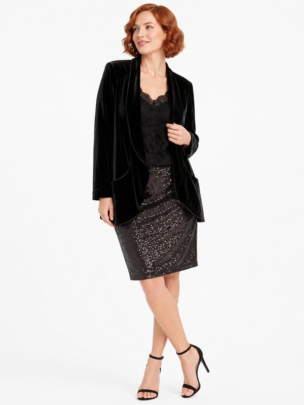 DAN185 Lysse Black Velvet Open Front Blazer Jacket Size Large Evening Holiday
